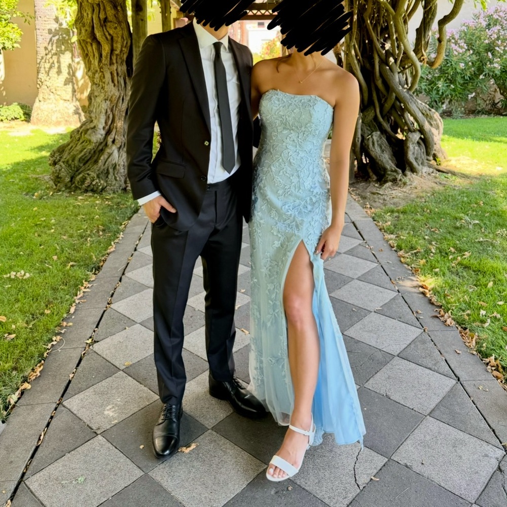 Sherri Hill blue strapless dress